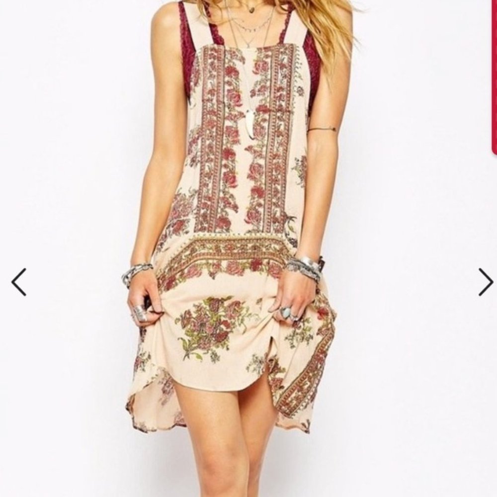 Free People Paradise Song Tunic Dress Floral Boho Sleeveless Mini Dress Sz M
